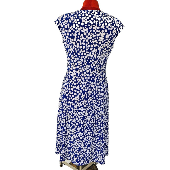 Chaps Size M Blue & White Polka Dots Dress Sleeveless V-Neck Pullover Stretchy - Picture 5 of 9